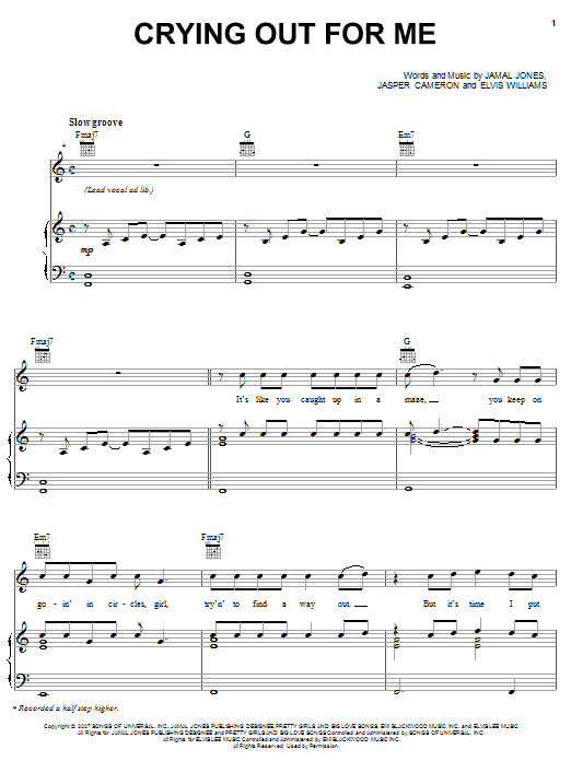 Download Mario Crying Out For Me Sheet Music and learn how to play Piano, Vocal & Guitar (Right-Hand Melody) PDF digital score in minutes