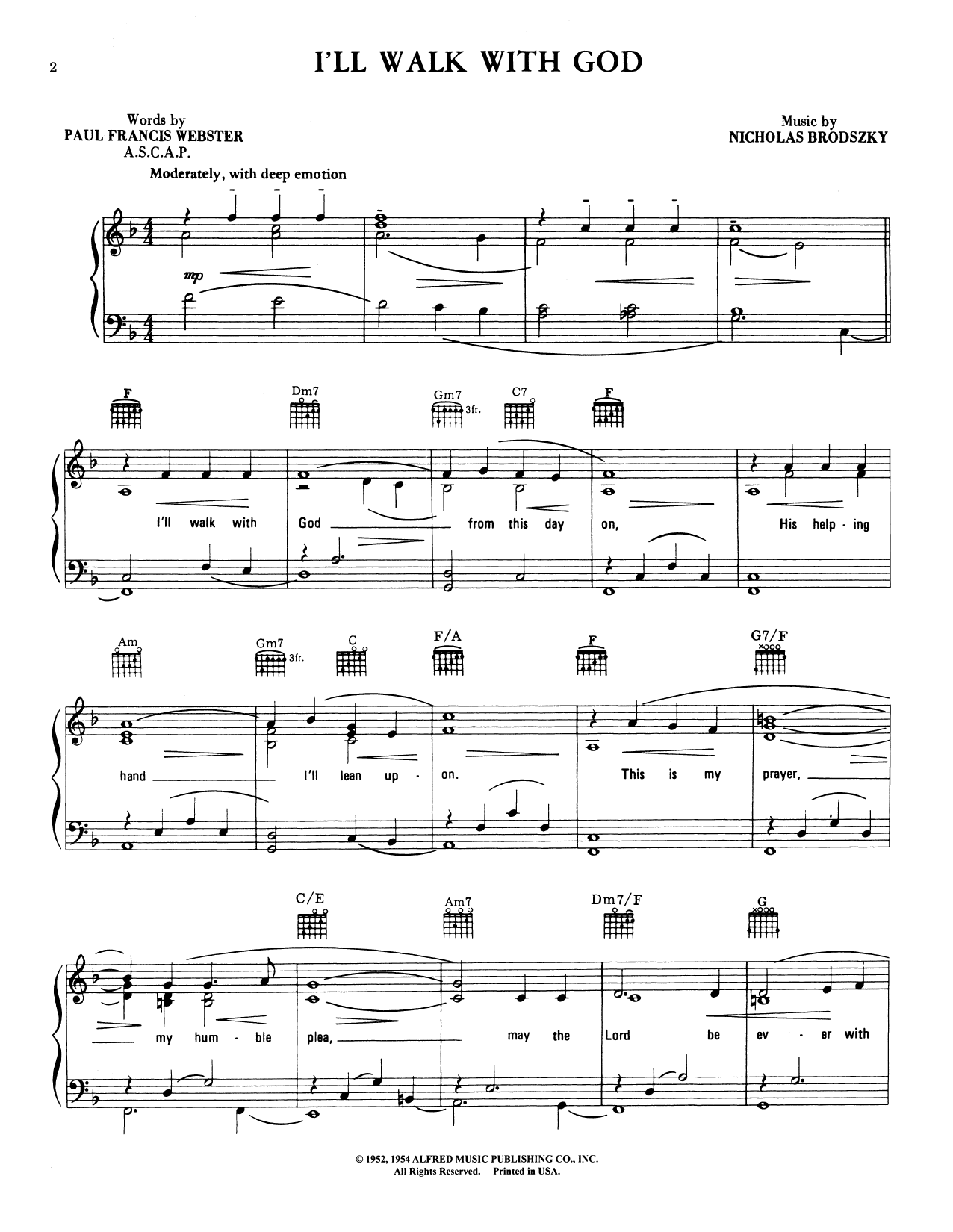 Download Mario Lanza I'll Walk With God (from The Student Prince) Sheet Music and learn how to play Piano, Vocal & Guitar Chords (Right-Hand Melody) PDF digital score in minutes