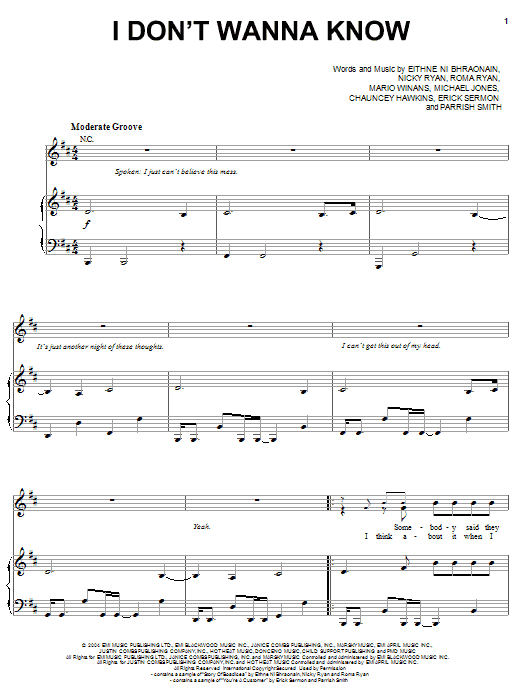 Download Mario Winans I Don't Wanna Know (feat. Enya & P. Diddy) Sheet Music and learn how to play Easy Guitar Tab PDF digital score in minutes