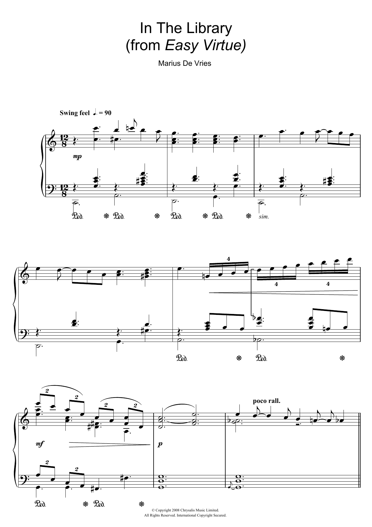Download Marius De Vries In The Library (from Easy Virtue) Sheet Music and learn how to play Piano PDF digital score in minutes