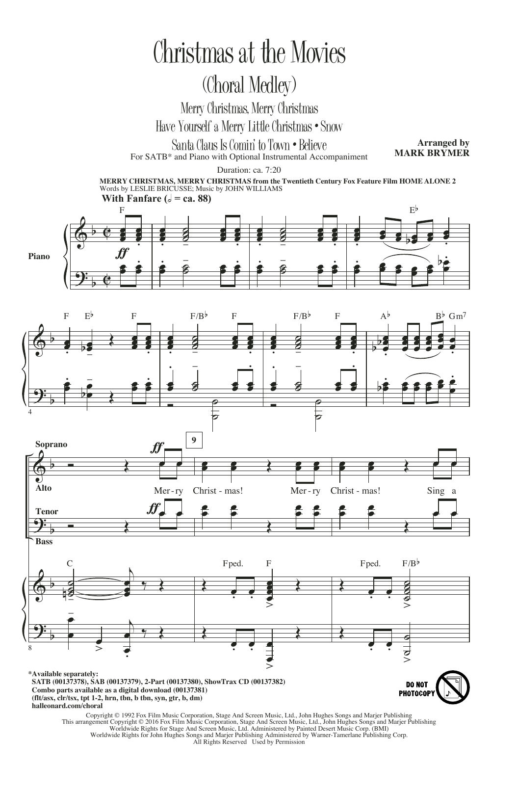 Download Mark Brymer Christmas At The Movies (Choral Medley) Sheet Music and learn how to play SATB PDF digital score in minutes