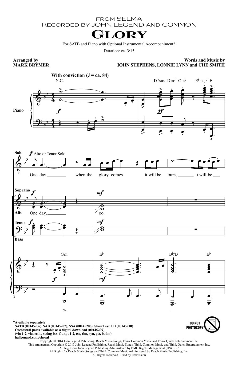 Download Common & John Legend Glory (arr. Mark Brymer) Sheet Music and learn how to play SATB PDF digital score in minutes