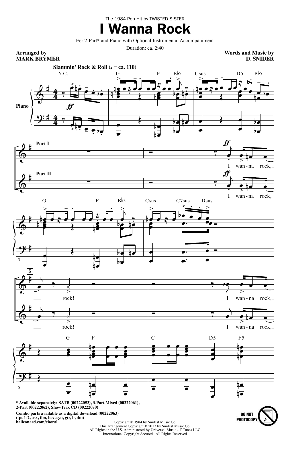 Download Mark Brymer I Wanna Rock Sheet Music and learn how to play 2-Part Choir PDF digital score in minutes