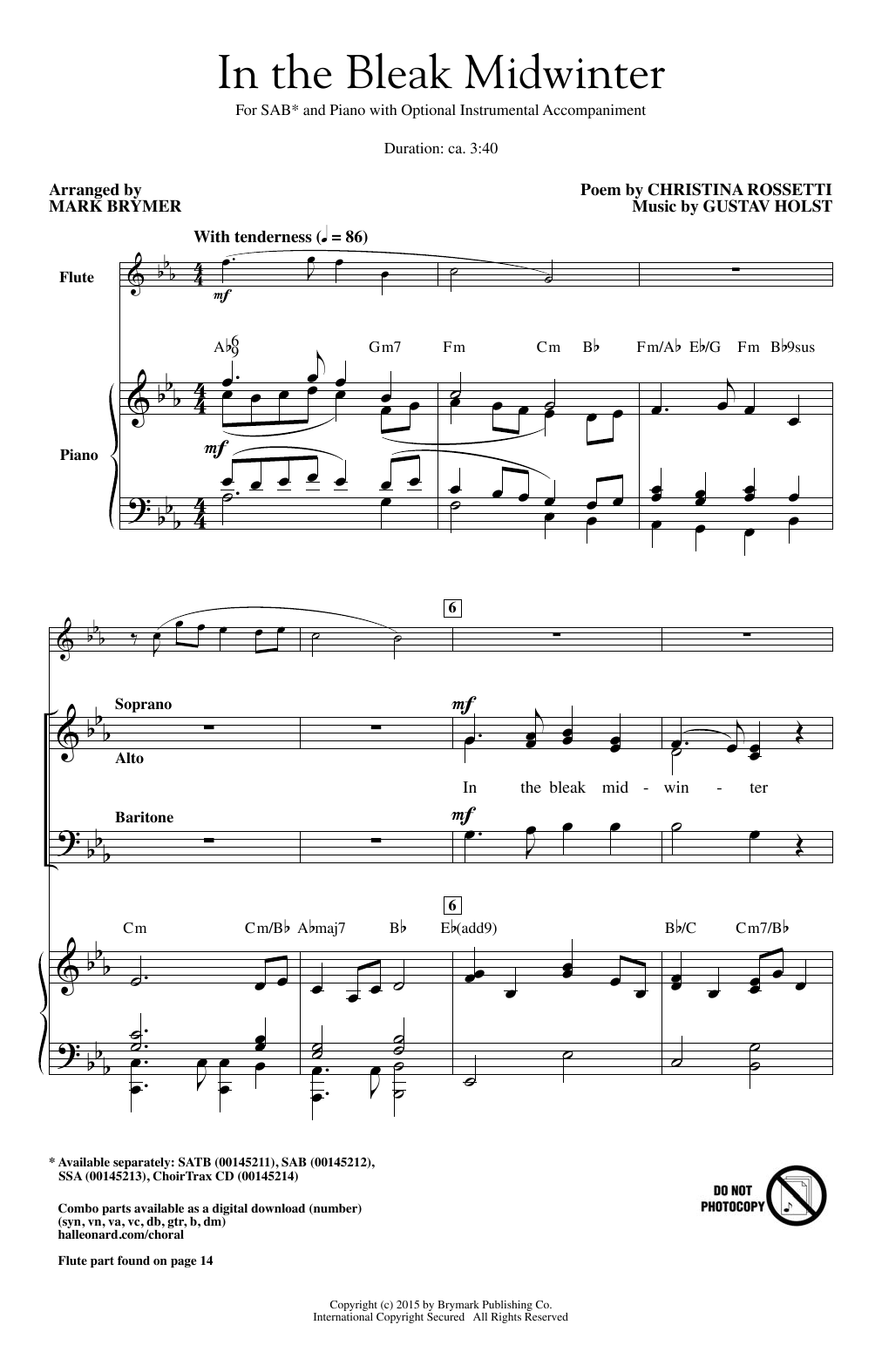 Download Mark Brymer In The Bleak Midwinter Sheet Music and learn how to play SATB PDF digital score in minutes
