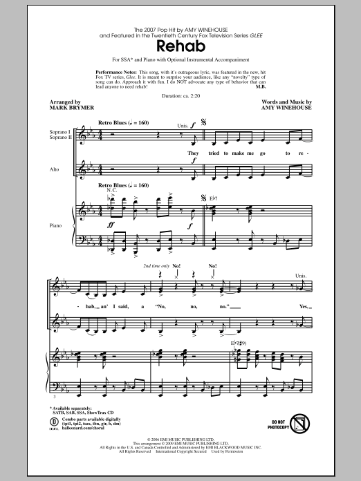 Download Mark Brymer Rehab Sheet Music and learn how to play SSA Choir PDF digital score in minutes