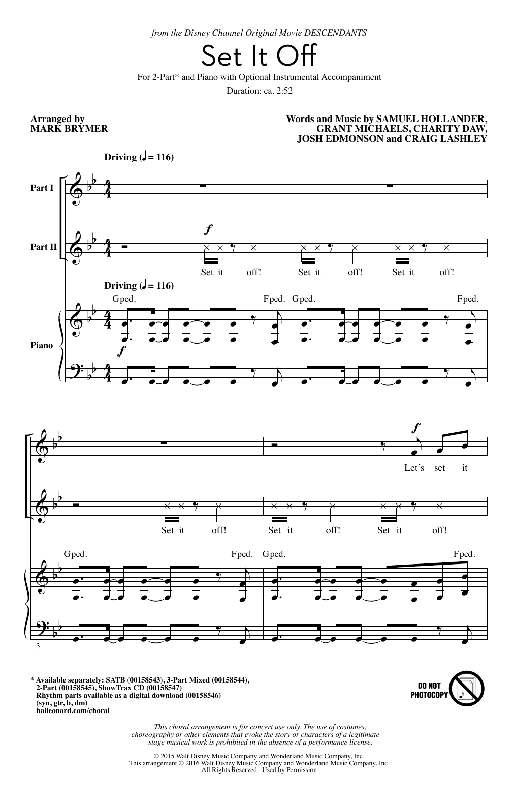 Download Mark Brymer Set It Off Sheet Music and learn how to play 2-Part Choir PDF digital score in minutes