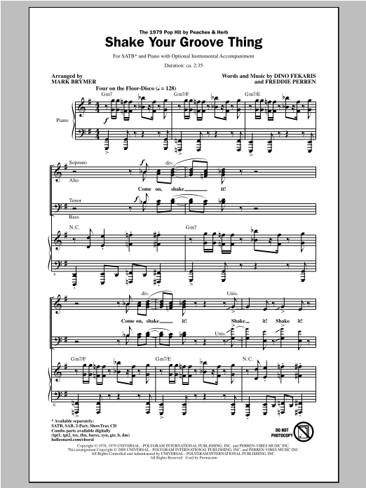 Download Peaches & Herb Shake Your Groove Thing (arr. Mark Brymer) Sheet Music and learn how to play SATB PDF digital score in minutes