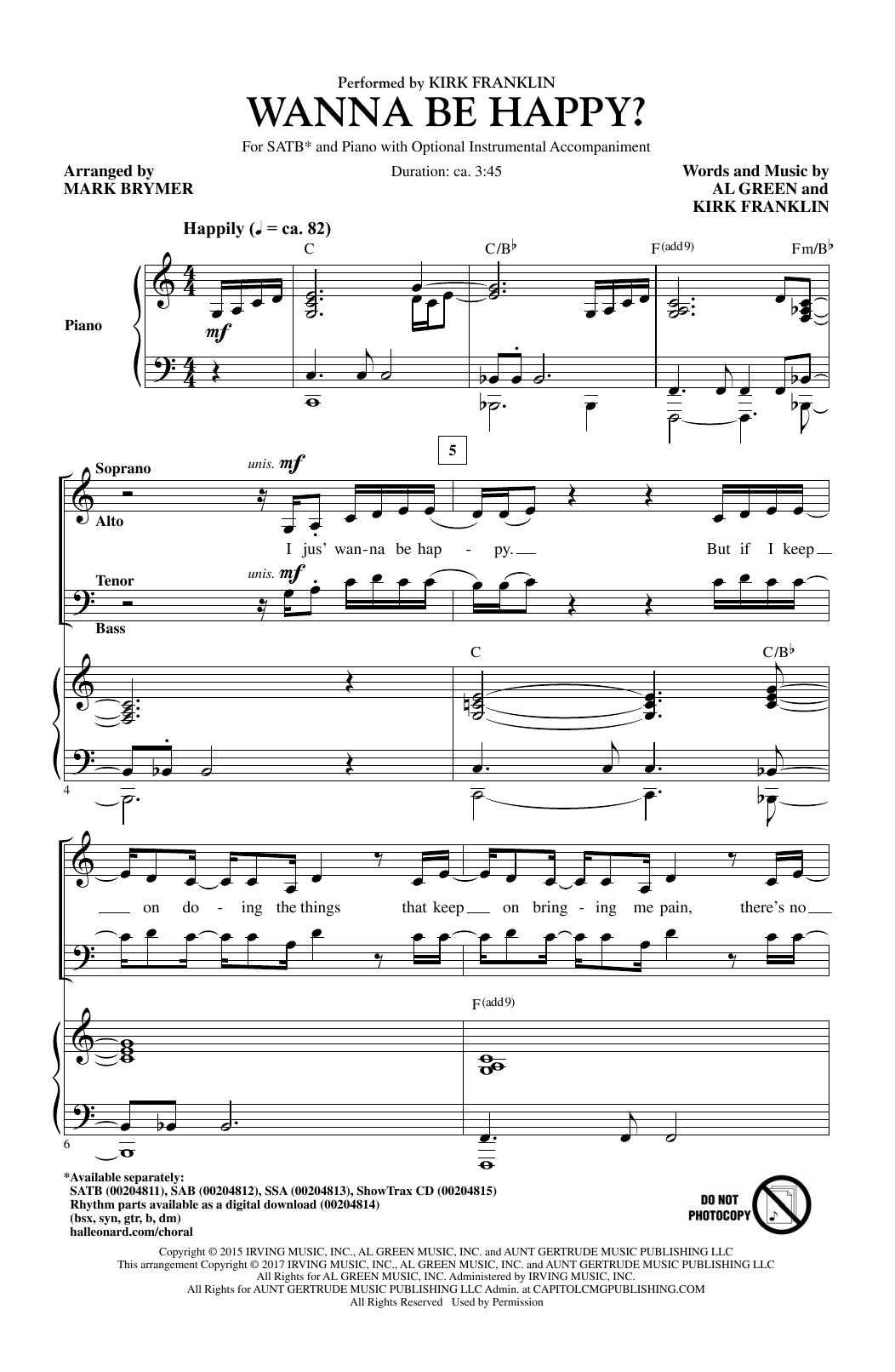 Download Mark Brymer Wanna Be Happy? Sheet Music and learn how to play SATB PDF digital score in minutes