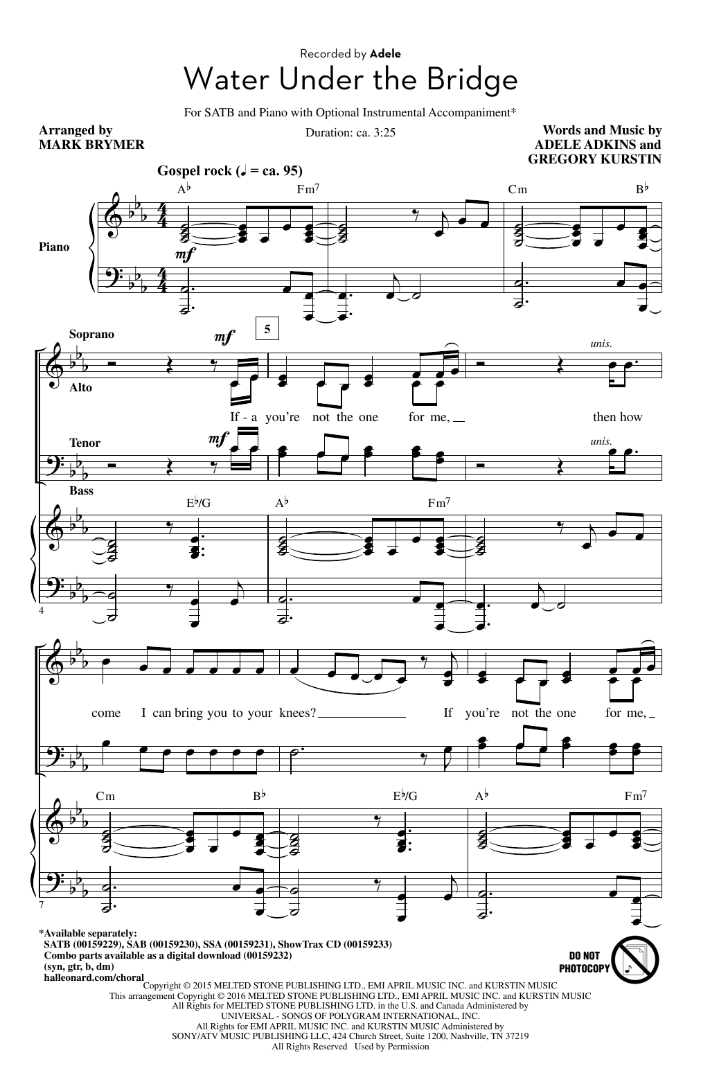 Download Mark Brymer Water Under The Bridge Sheet Music and learn how to play SATB PDF digital score in minutes