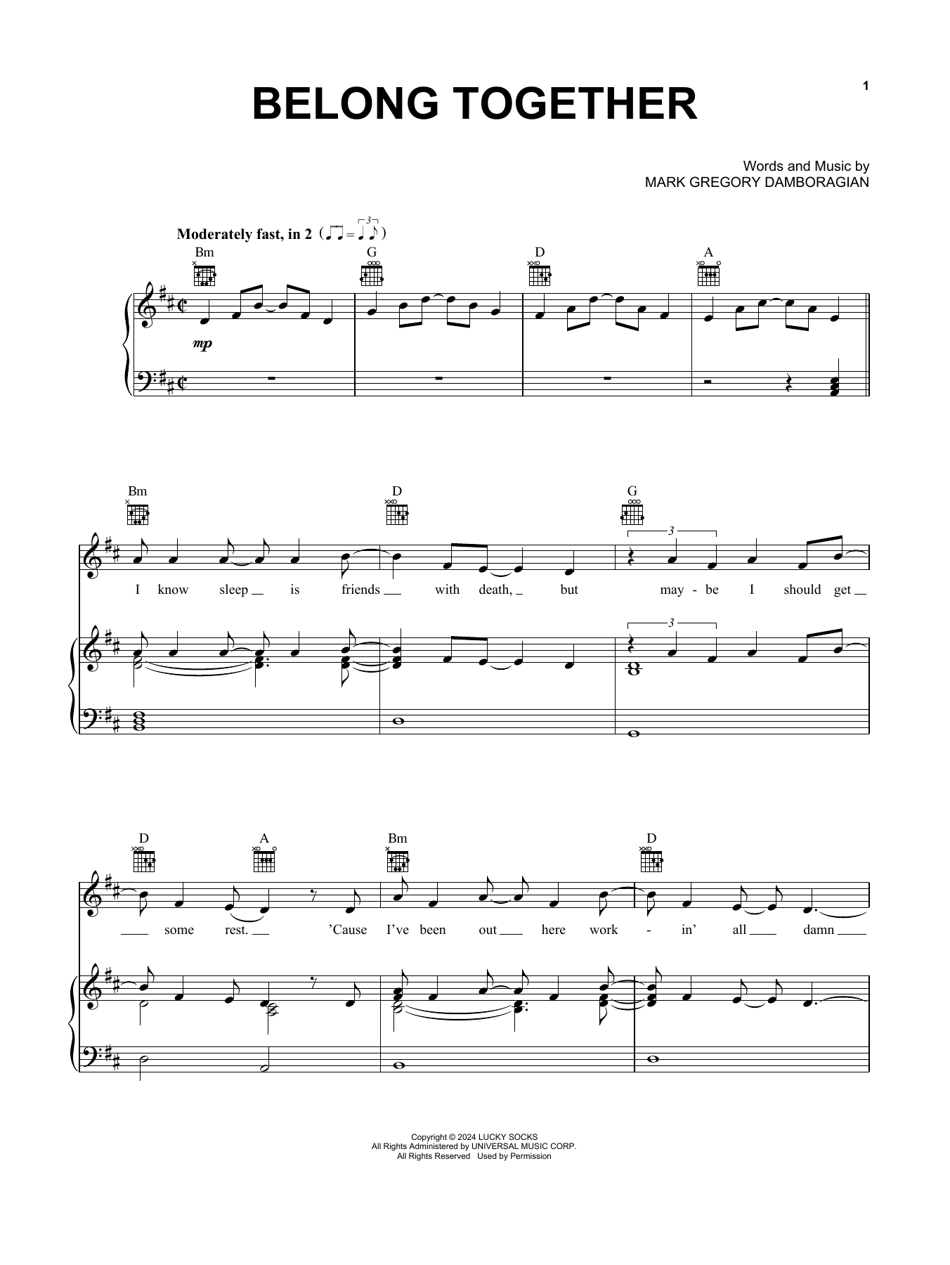 Download Mark Ambor Belong Together Sheet Music and learn how to play Piano, Vocal & Guitar Chords (Right-Hand Melody) PDF digital score in minutes