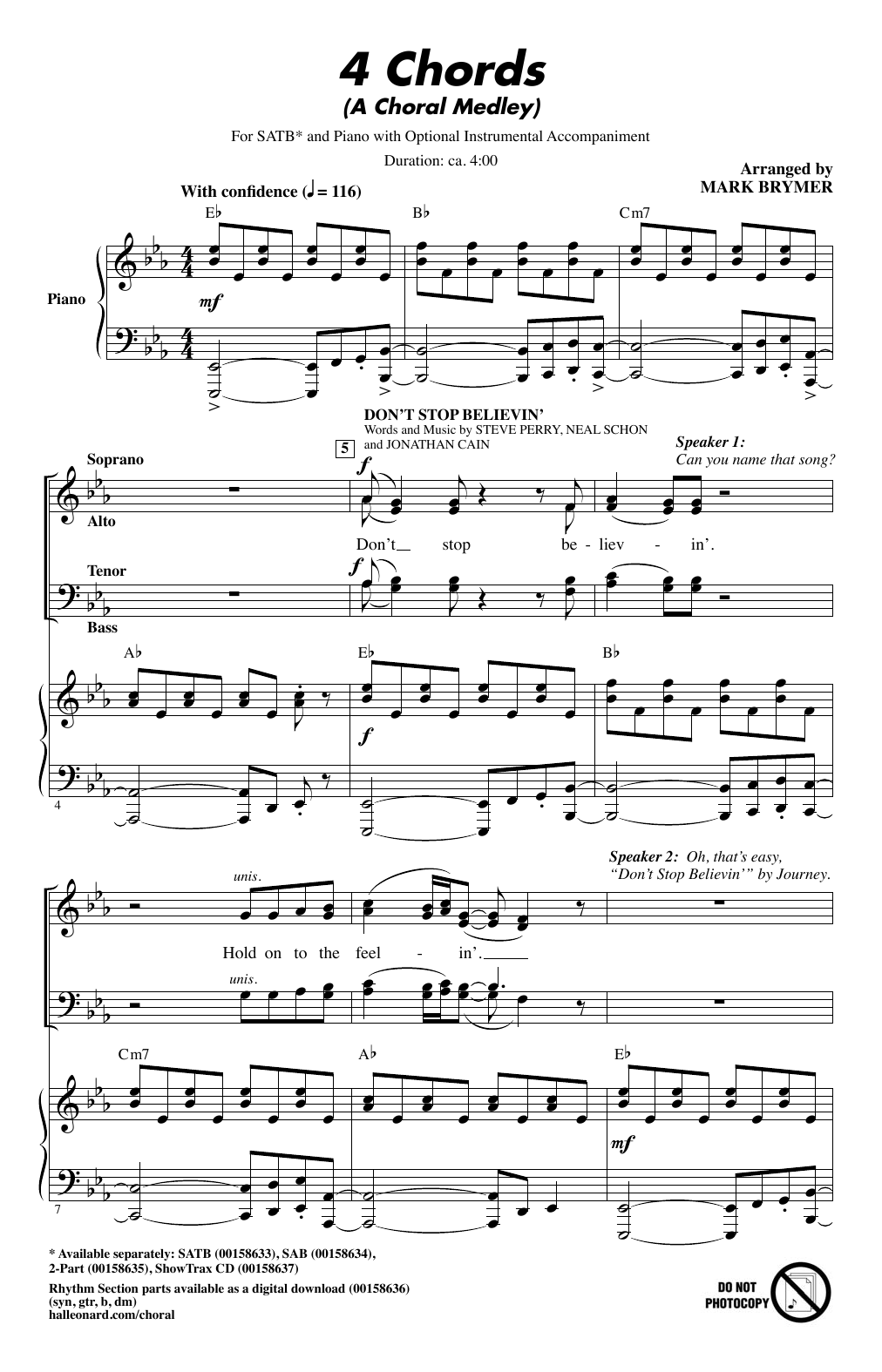 Download Mark Brymer 4 Chords (A Choral Medley) Sheet Music and learn how to play 2-Part Choir PDF digital score in minutes