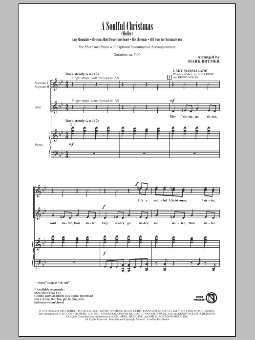Download Mariah Carey A Soulful Christmas (arr. Mark Brymer) Sheet Music and learn how to play SSA PDF digital score in minutes