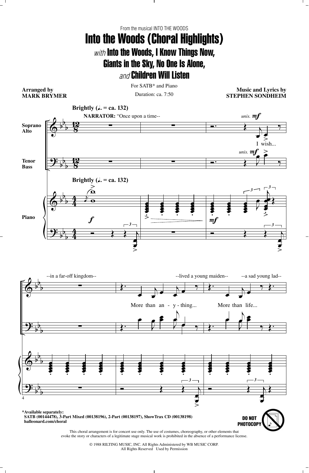 Download Stephen Sondheim Into The Woods (Choral Highlights) (arr. Mark Brymer) Sheet Music and learn how to play SATB PDF digital score in minutes