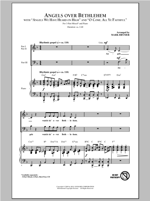 Download Mark Brymer Angels Over Bethlehem Sheet Music and learn how to play 3-Part Mixed PDF digital score in minutes