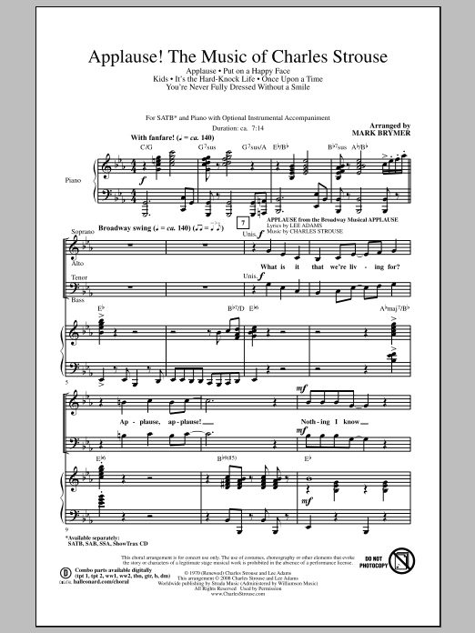 Download Mark Brymer Applause! - The Music of Charles Strouse Sheet Music and learn how to play SSA Choir PDF digital score in minutes