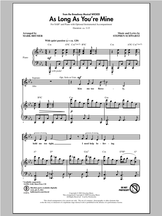 Download Mark Brymer As Long As You're Mine Sheet Music and learn how to play SATB PDF digital score in minutes