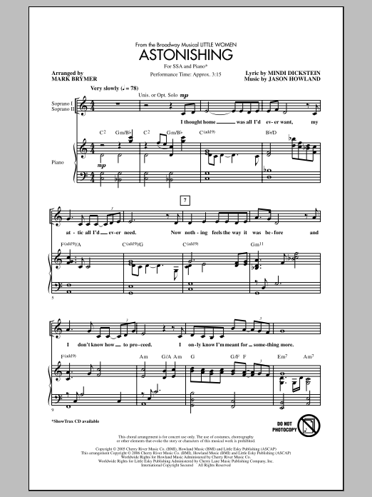 Download Jason Howland Astonishing (arr. Mark Brymer) Sheet Music and learn how to play SSA PDF digital score in minutes