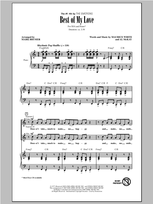 Download The Emotions Best Of My Love (arr. Mark Brymer) Sheet Music and learn how to play SSA PDF digital score in minutes