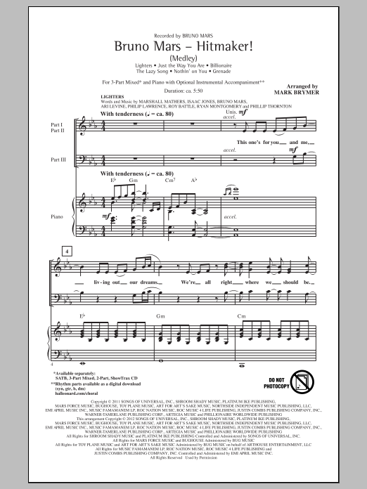 Download Mark Brymer Hitmaker! (Medley) Sheet Music and learn how to play 3-Part Mixed PDF digital score in minutes