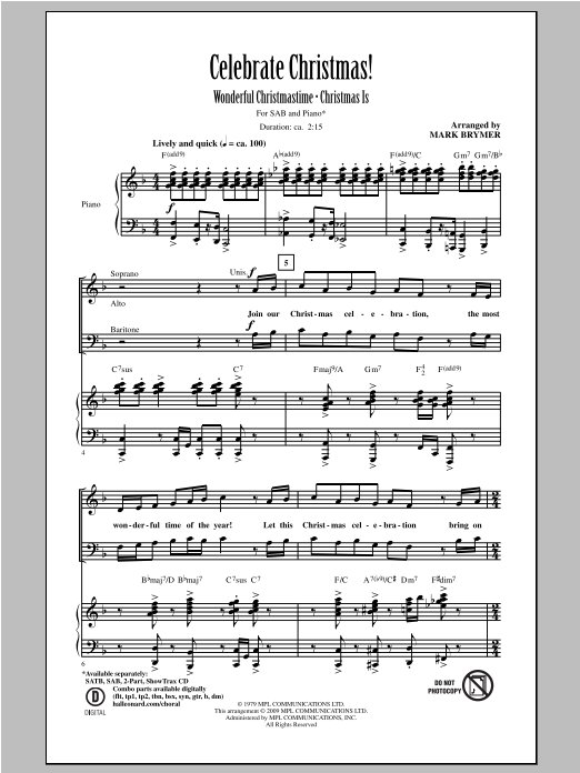 Download Mark Brymer Celebrate Christmas! (Medley) Sheet Music and learn how to play SAB PDF digital score in minutes