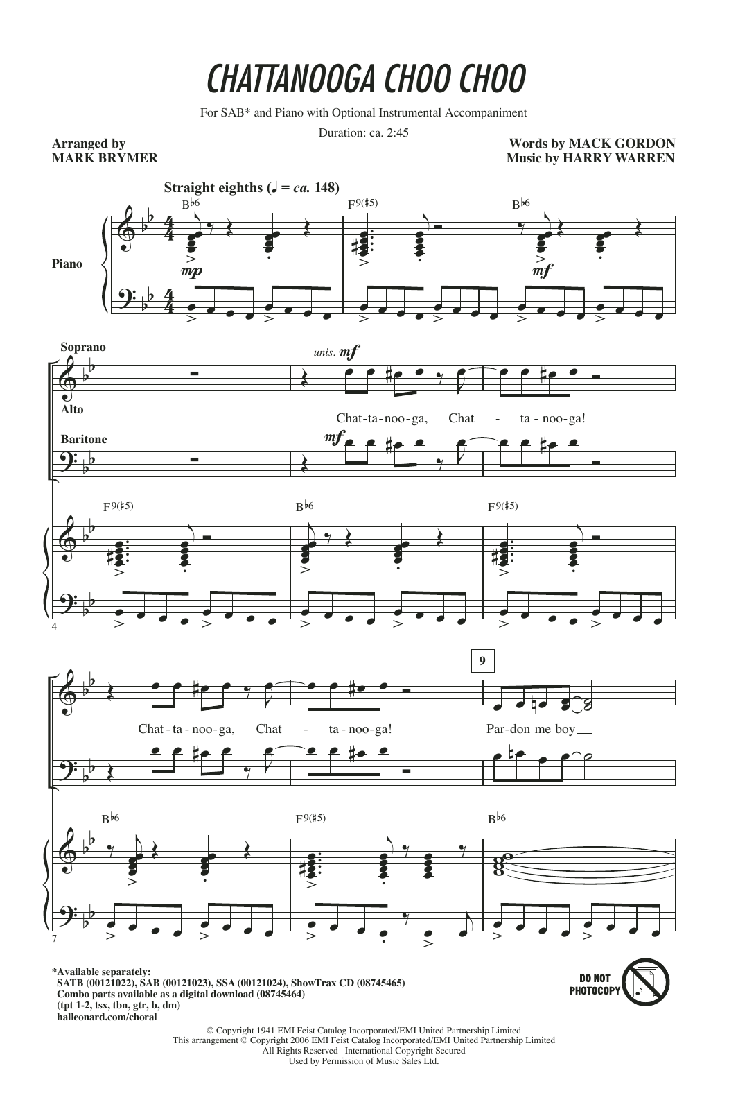Download Mark Brymer Chattanooga Choo Choo Sheet Music and learn how to play SSA PDF digital score in minutes