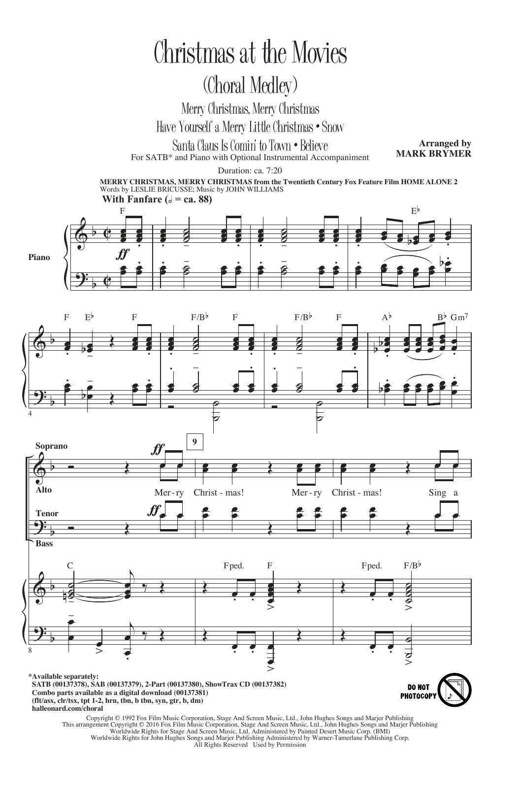 Download Mark Brymer Christmas At The Movies (Choral Medley) Sheet Music and learn how to play SAB PDF digital score in minutes