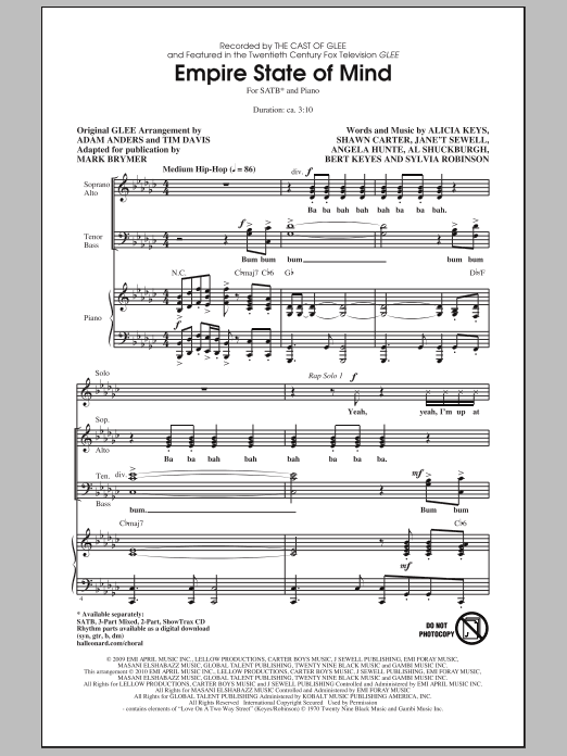 Download Mark Brymer Empire State Of Mind Sheet Music and learn how to play 2-Part Choir PDF digital score in minutes