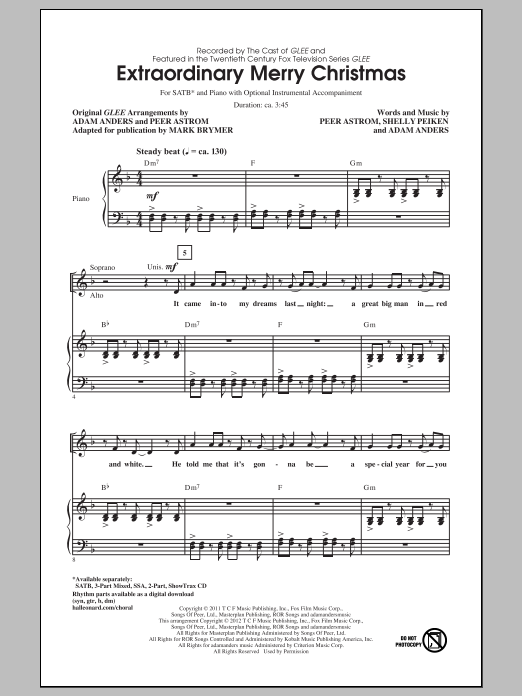 Download Glee Cast Extraordinary Merry Christmas (arr. Mark Brymer) Sheet Music and learn how to play 2-Part Choir PDF digital score in minutes