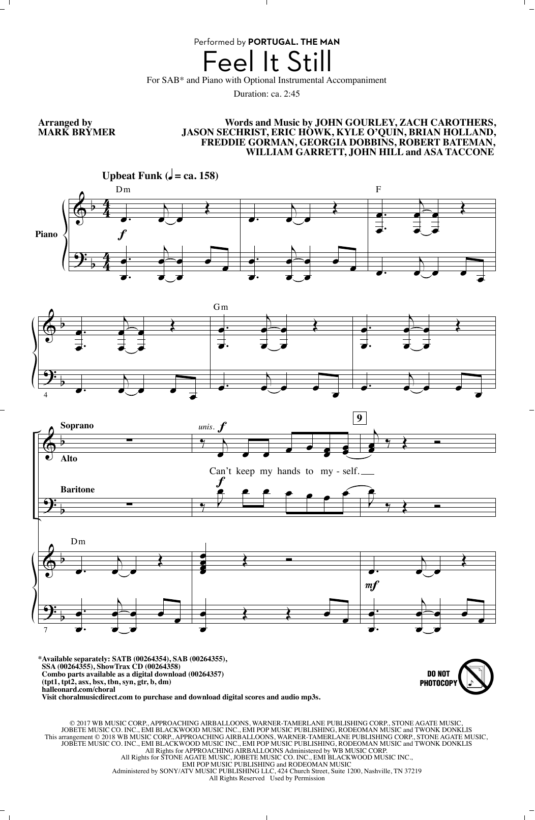 Download Mark Brymer Feel It Still Sheet Music and learn how to play SATB PDF digital score in minutes