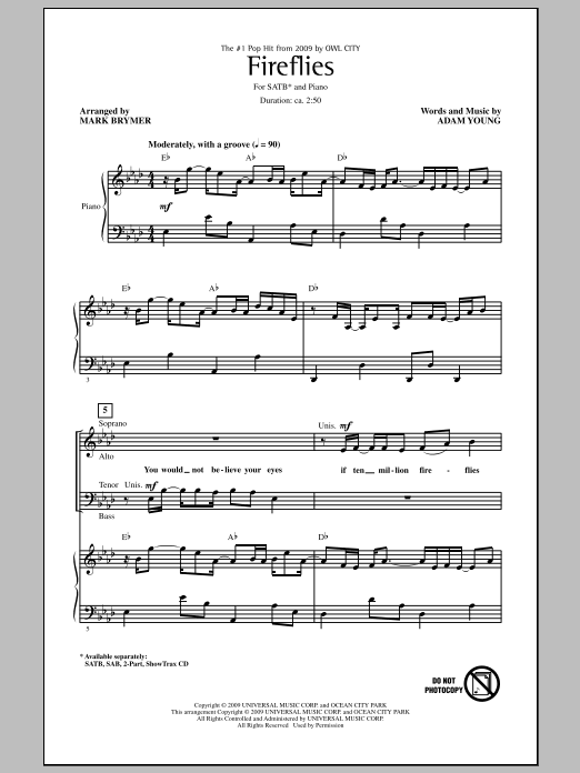 Download Mark Brymer Fireflies Sheet Music and learn how to play SATB Choir PDF digital score in minutes