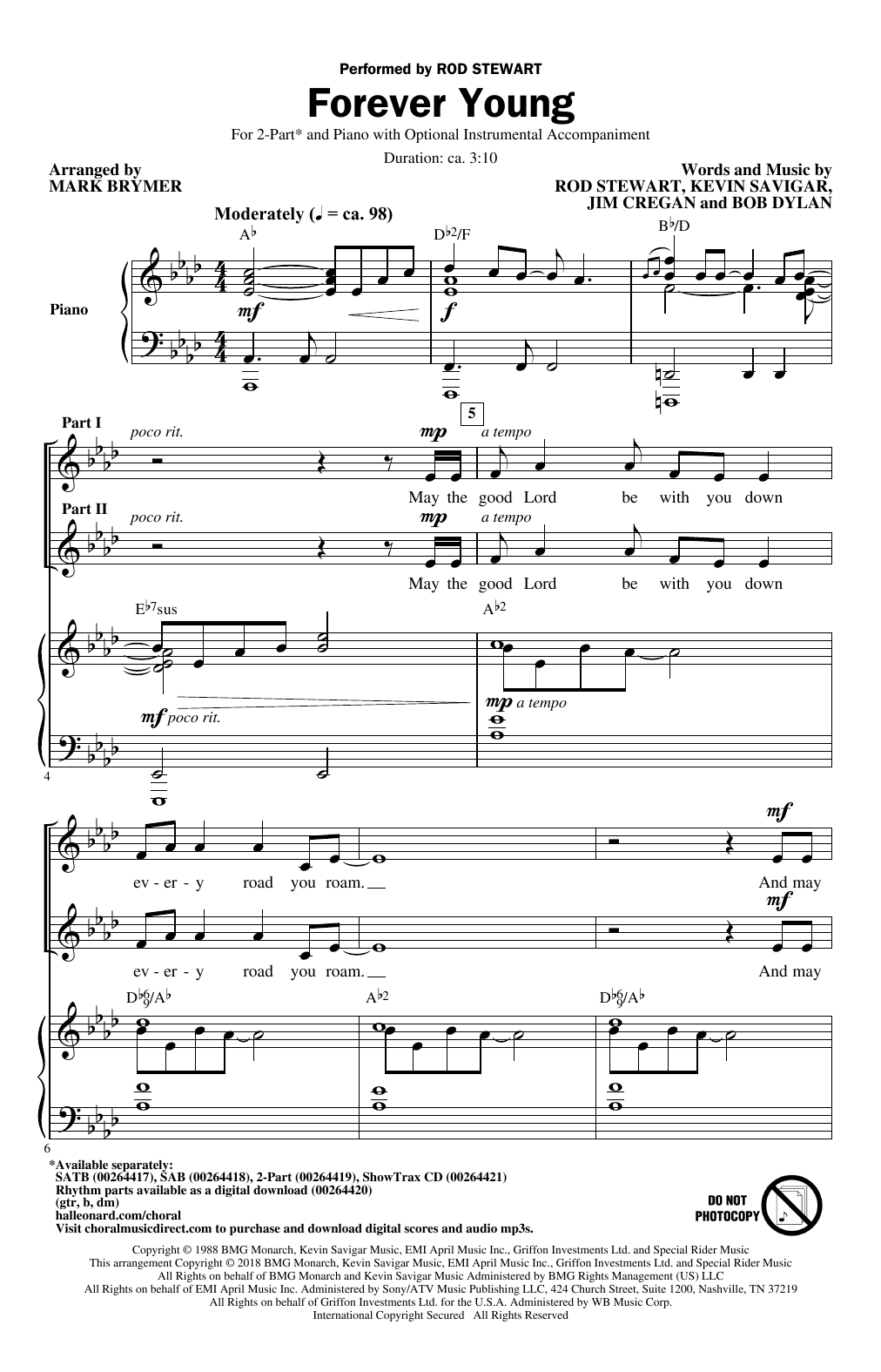 Download Mark Brymer Forever Young Sheet Music and learn how to play 2-Part Choir PDF digital score in minutes