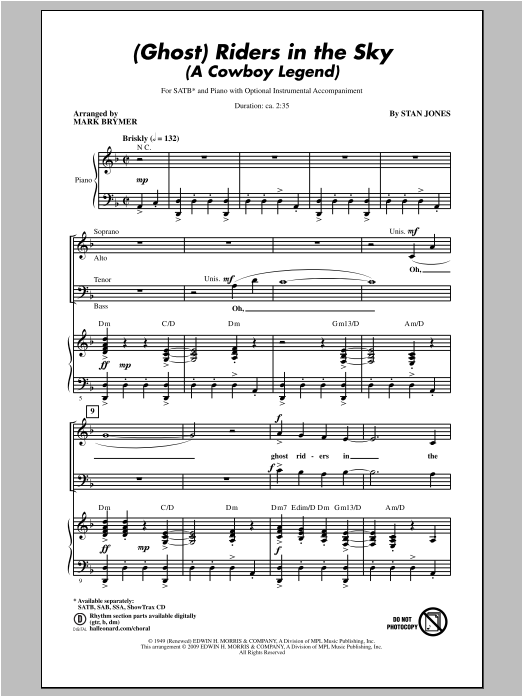 Download Johnny Cash (Ghost) Riders In The Sky (A Cowboy Legend) (arr. Mark Brymer) Sheet Music and learn how to play SATB PDF digital score in minutes
