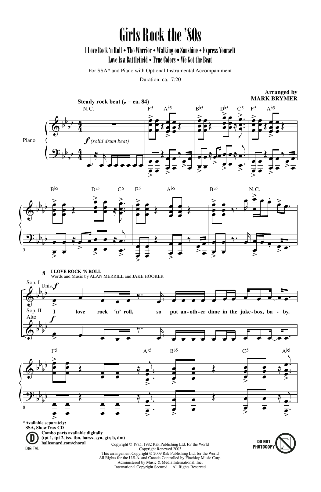 Download Mark Brymer Girls Rock The '80s (Medley) Sheet Music and learn how to play SSA PDF digital score in minutes
