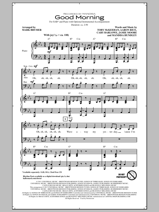 Download Mark Brymer Good Morning Sheet Music and learn how to play SAB PDF digital score in minutes