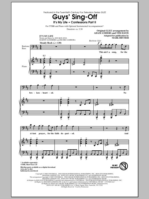 Download Mark Brymer Guys' Sing-Off (from Glee) Sheet Music and learn how to play TTBB Choir PDF digital score in minutes