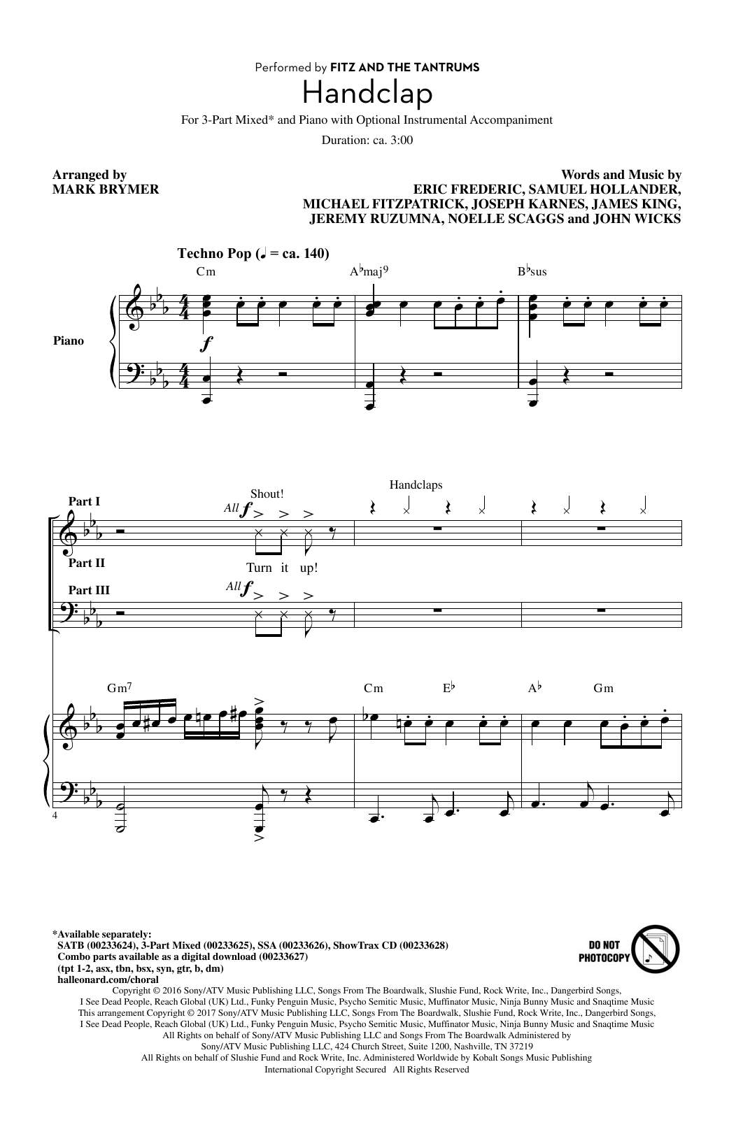 Download Mark Brymer HandClap Sheet Music and learn how to play SAB PDF digital score in minutes