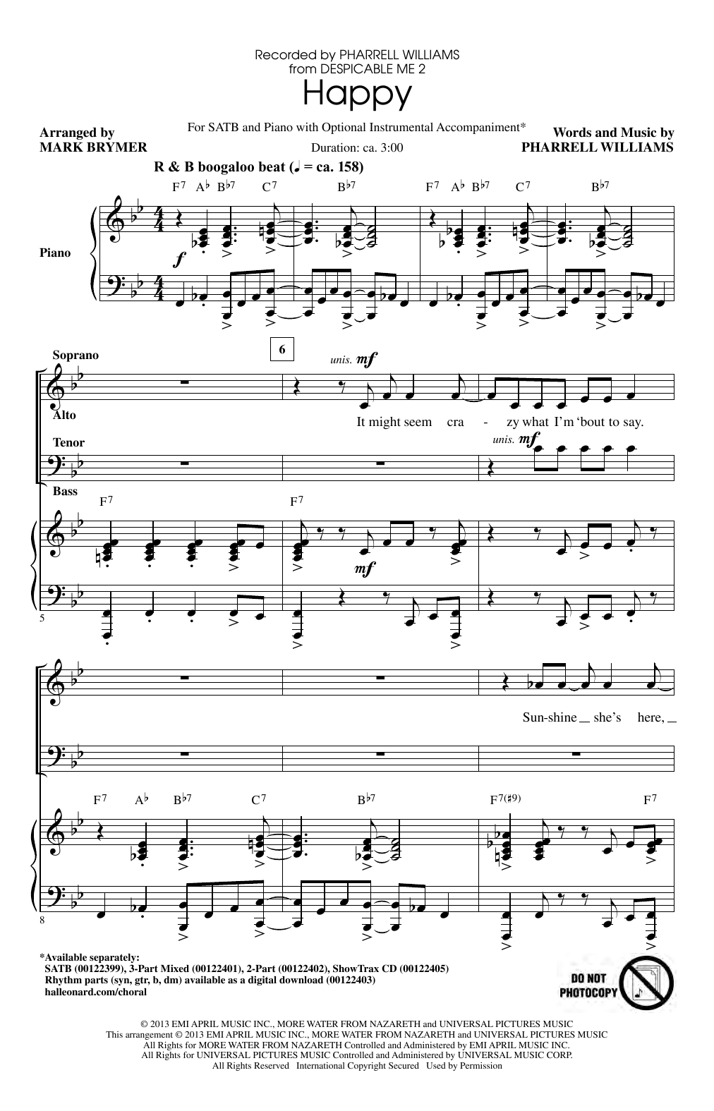 Download Pharrell Williams Happy (arr. Mark Brymer) Sheet Music and learn how to play TBB PDF digital score in minutes