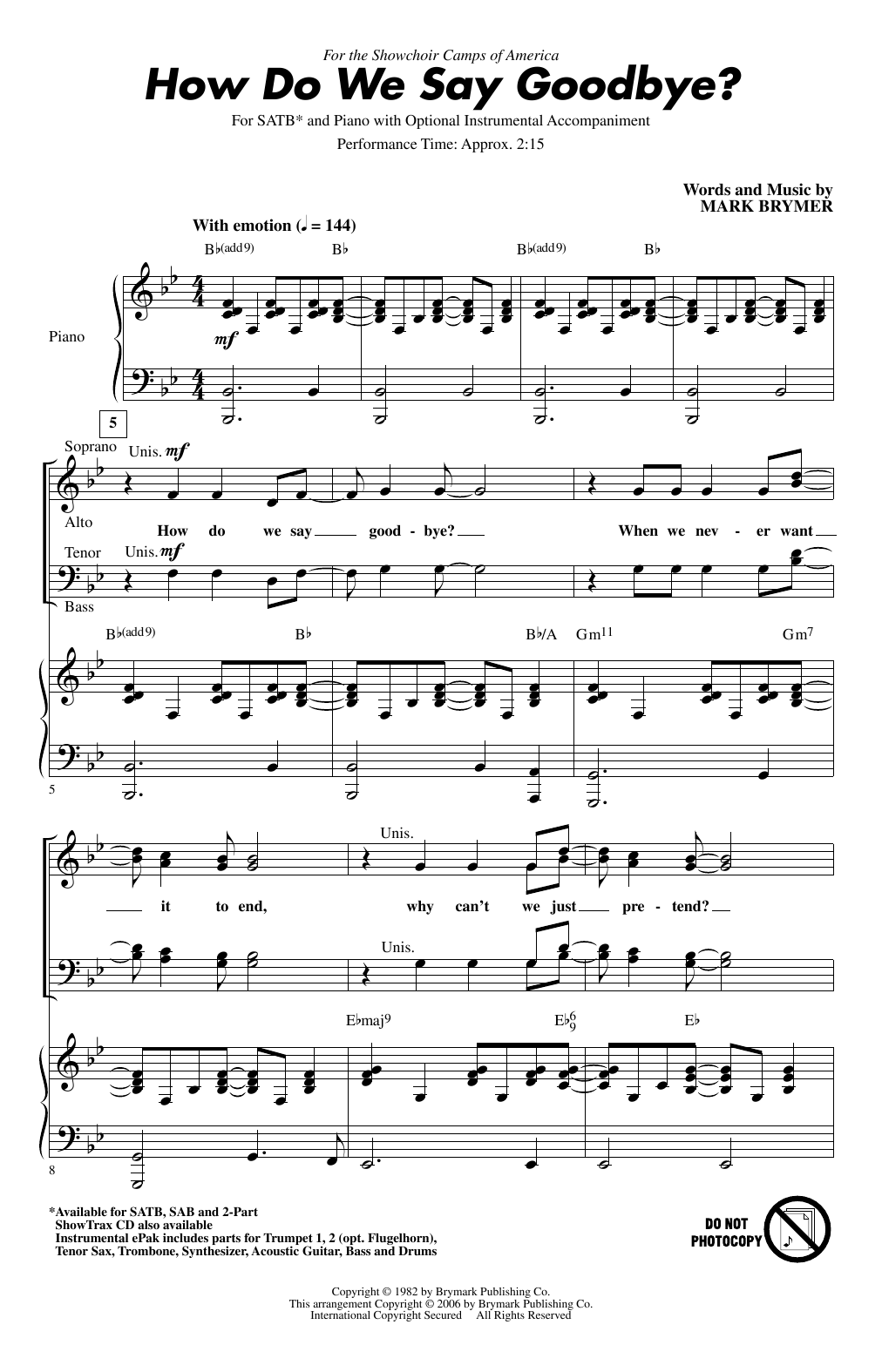 Download Mark Brymer How Do We Say Goodbye Sheet Music and learn how to play 2-Part Choir PDF digital score in minutes