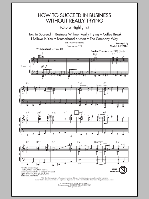 Download Mark Brymer How To Succeed In Business Without Really Trying (Choral Highlights) Sheet Music and learn how to play SATB PDF digital score in minutes
