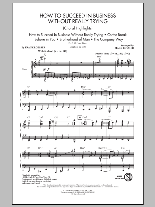 Download Mark Brymer How to Succeed In Business Without Really Trying (Medley) Sheet Music and learn how to play 2-Part Choir PDF digital score in minutes