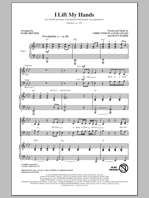 Download Mark Brymer I Lift My Hands Sheet Music and learn how to play SATB PDF digital score in minutes