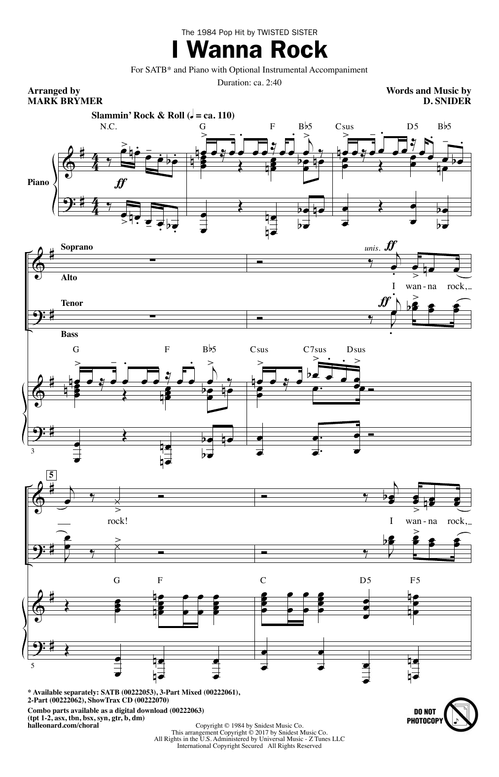 Download Mark Brymer I Wanna Rock Sheet Music and learn how to play SATB PDF digital score in minutes