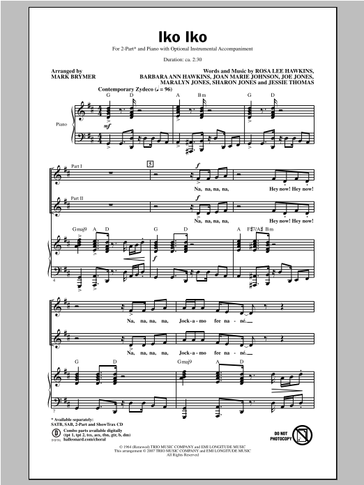 Download The Dixie Cups Iko Iko (arr. Mark Brymer) Sheet Music and learn how to play SAB PDF digital score in minutes