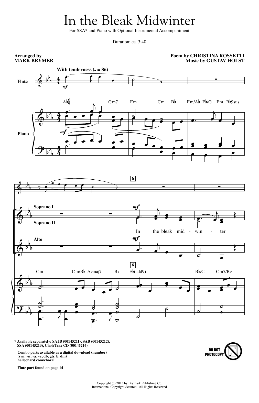 Download Mark Brymer In The Bleak Midwinter Sheet Music and learn how to play SAB PDF digital score in minutes