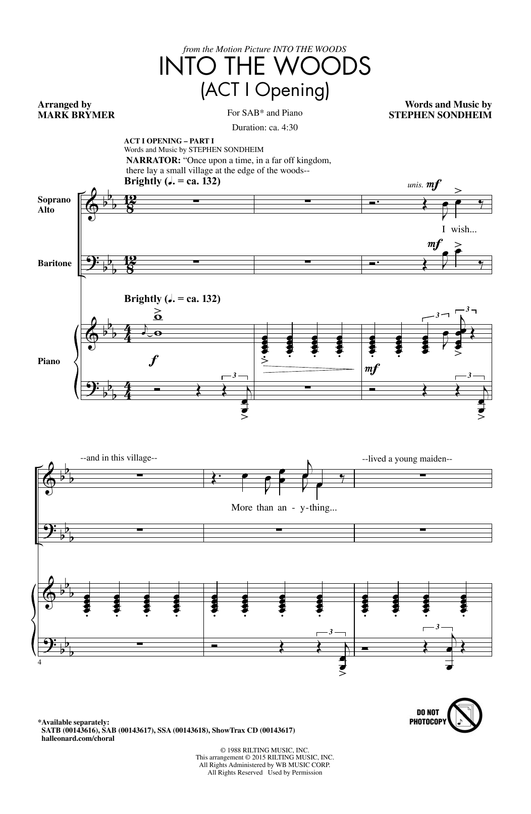 Download Stephen Sondheim Into The Woods (Act I Opening) - Part I (arr. Mark Brymer) Sheet Music and learn how to play SATB PDF digital score in minutes