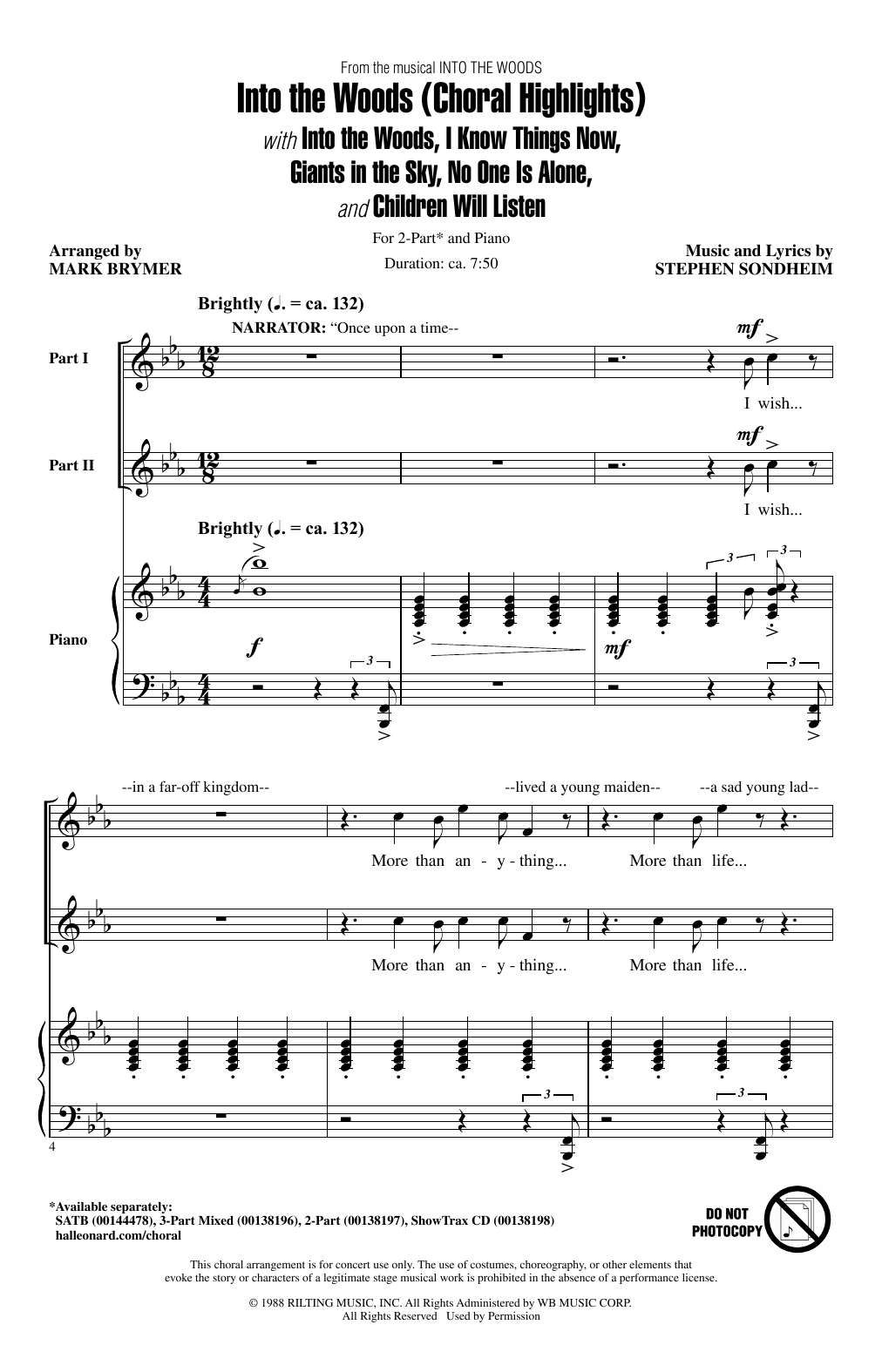 Download Mark Brymer Into The Woods (Choral Highlights) Sheet Music and learn how to play 2-Part Choir PDF digital score in minutes