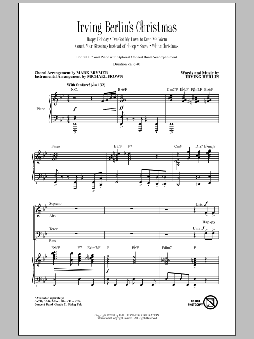 Download Mark Brymer Irving Berlin's Christmas (Medley) Sheet Music and learn how to play 2-Part Choir PDF digital score in minutes