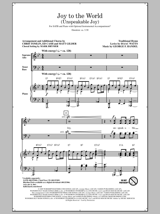 Download Mark Brymer Joy To The World (Unspeakable Joy) Sheet Music and learn how to play SATB PDF digital score in minutes