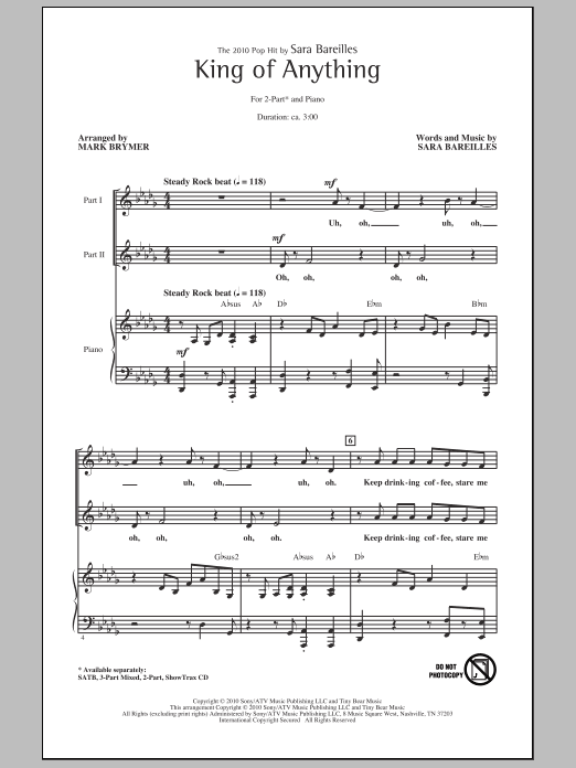 Download Mark Brymer King Of Anything Sheet Music and learn how to play 2-Part Choir PDF digital score in minutes