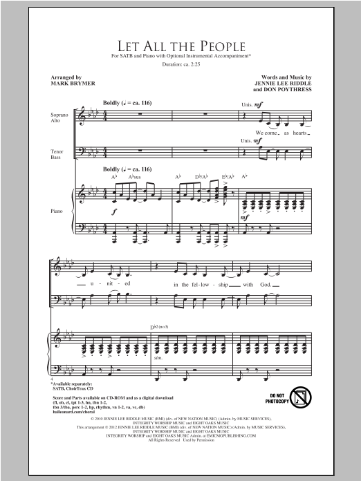 Download Mark Brymer Let All The People Sheet Music and learn how to play SATB PDF digital score in minutes
